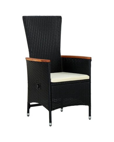 Chaises d'extérieur 2 pcs avec coussins Résine tressée Noir