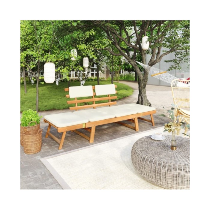 Banc de jardin avec coussins 2-en-1 190 cm Bois solide d'acacia