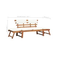 Banc de jardin avec coussins 2-en-1 190 cm Bois solide d'acacia