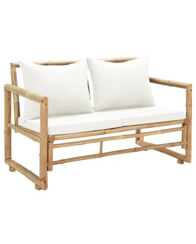 Canapé de jardin à 2 places avec coussins Bambou