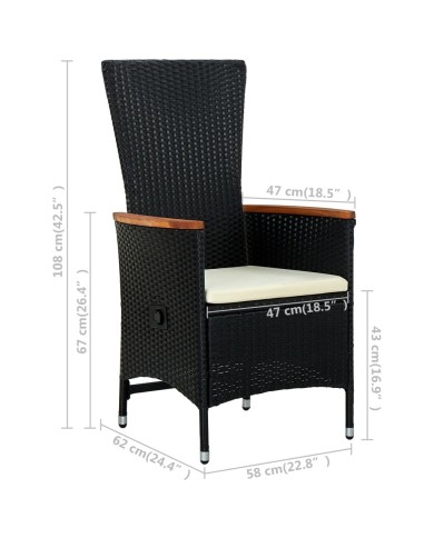 Chaises d'extérieur 2 pcs avec coussins Résine tressée Noir