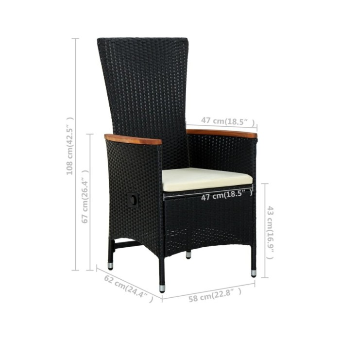 Chaises d'extérieur 2 pcs avec coussins Résine tressée Noir