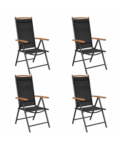 Chaises pliables de jardin 4 pcs Aluminium et textilène Noir