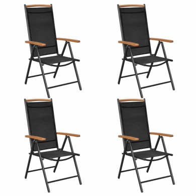 Chaises pliables de jardin 4 pcs Aluminium et textilène Noir