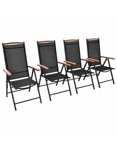 Chaises pliables de jardin 4 pcs Aluminium et textilène Noir