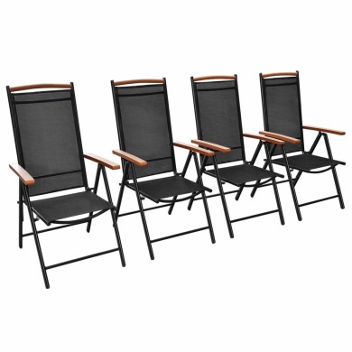 Chaises pliables de jardin 4 pcs Aluminium et textilène Noir