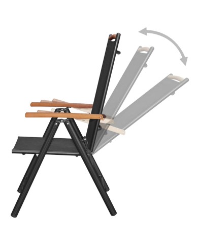 Chaises pliables de jardin 4 pcs Aluminium et textilène Noir