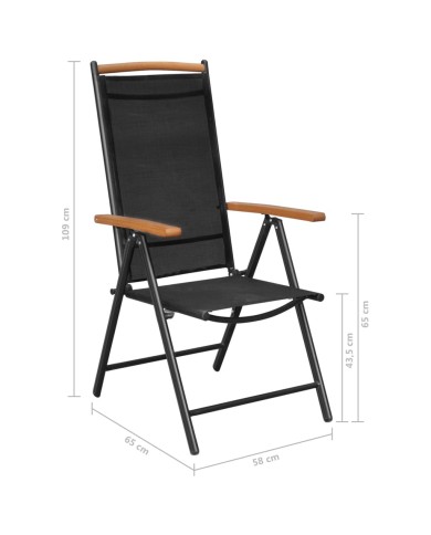 Chaises pliables de jardin 4 pcs Aluminium et textilène Noir