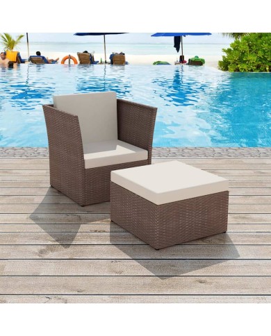 Chaise de jardin avec tabouret Marron Résine tressée 