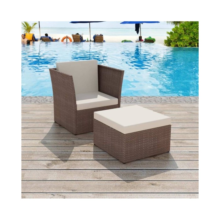 Chaise de jardin avec tabouret Marron Résine tressée 