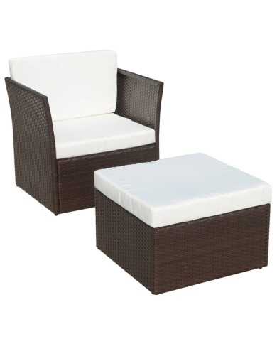 Chaise de jardin avec tabouret Marron Résine tressée 