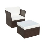 Chaise de jardin avec tabouret Marron Résine tressée 