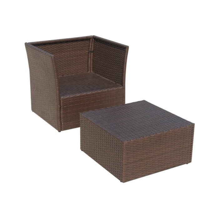 Chaise de jardin avec tabouret Marron Résine tressée 