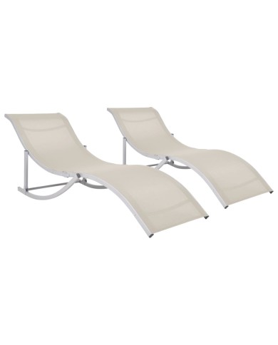 Chaises longues pliables 2 pcs Crème Textilène