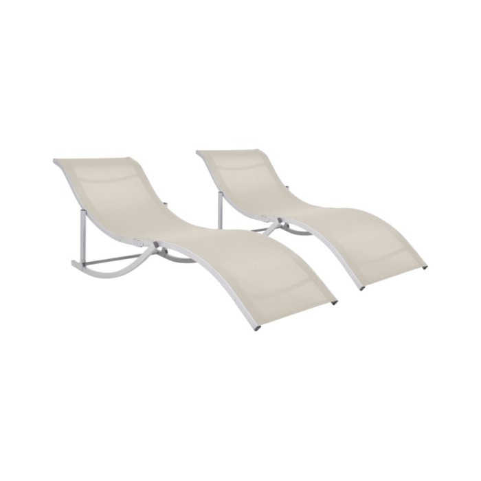 Chaises longues pliables 2 pcs Crème Textilène