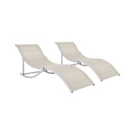 Chaises longues pliables 2 pcs Crème Textilène