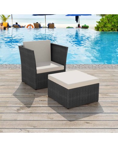 Chaise de jardin avec tabouret Noir Résine tressée 