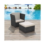 Chaise de jardin avec tabouret Noir Résine tressée 