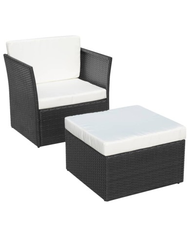 Chaise de jardin avec tabouret Noir Résine tressée 