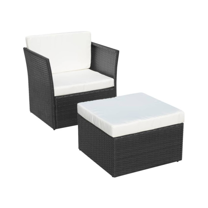 Chaise de jardin avec tabouret Noir Résine tressée 