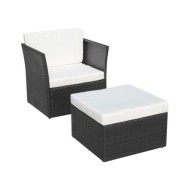 Chaise de jardin avec tabouret Noir Résine tressée 