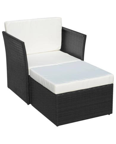 Chaise de jardin avec tabouret Noir Résine tressée 