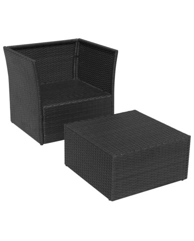 Chaise de jardin avec tabouret Noir Résine tressée 