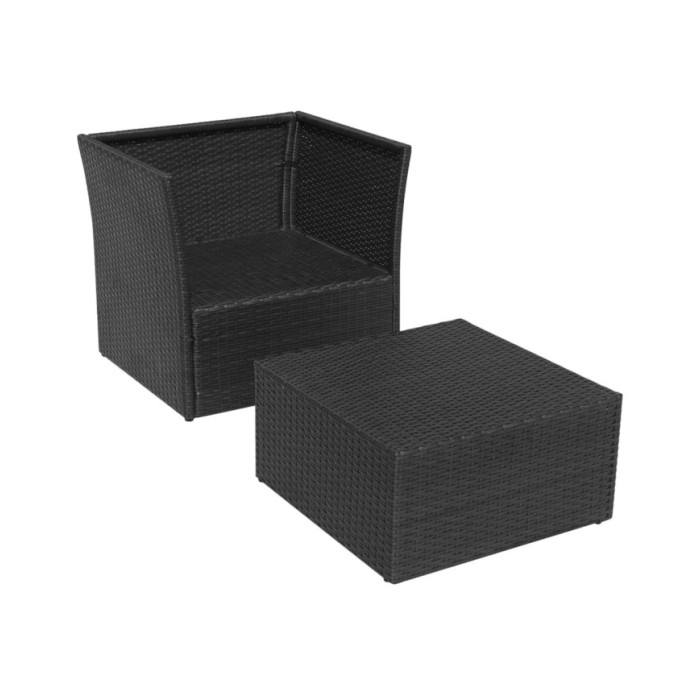 Chaise de jardin avec tabouret Noir Résine tressée 