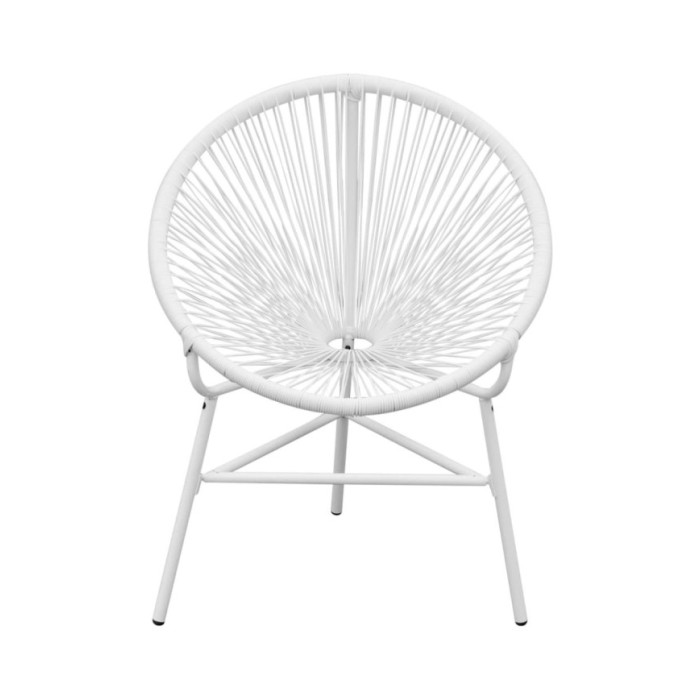 Chaise de jardin en corde forme de lune Résine tressée Blanc