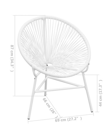 Chaise de jardin en corde forme de lune Résine tressée Blanc