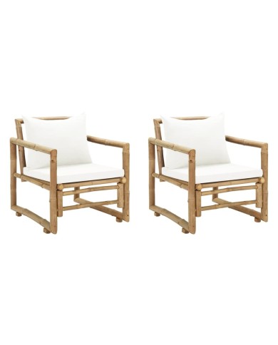 Chaises de jardin 2 pcs avec coussins et oreillers Bambou