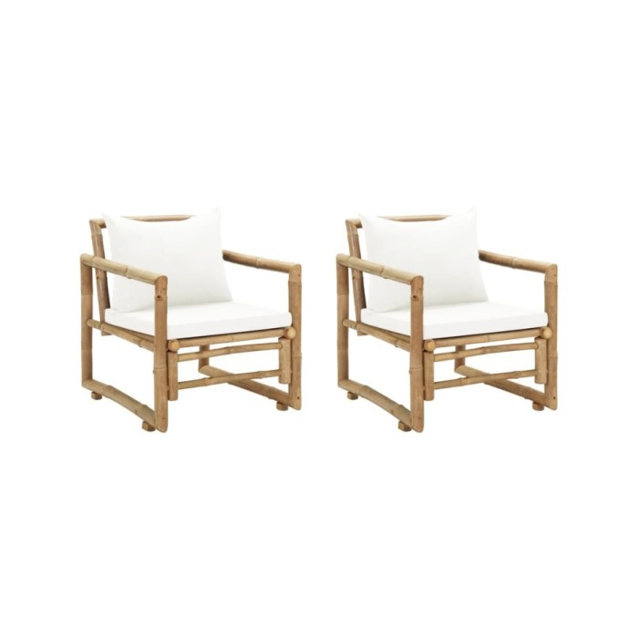 Chaises de jardin 2 pcs avec coussins et oreillers Bambou