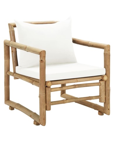 Chaises de jardin 2 pcs avec coussins et oreillers Bambou