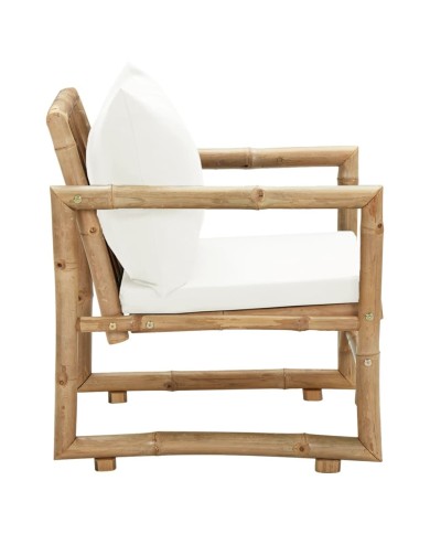 Chaises de jardin 2 pcs avec coussins et oreillers Bambou