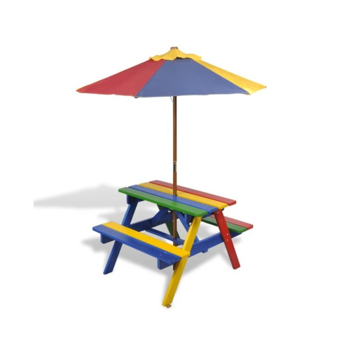 Table et bancs de pique-nique avec parasol pour enfants Bois