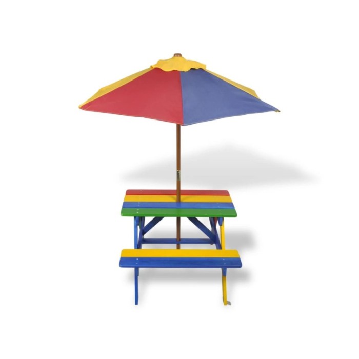 Table et bancs de pique-nique avec parasol pour enfants Bois