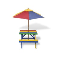 Table et bancs de pique-nique avec parasol pour enfants Bois
