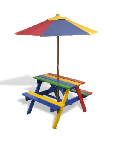 Table et bancs de pique-nique avec parasol pour enfants Bois