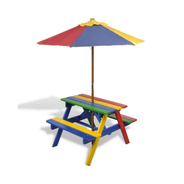 Table et bancs de pique-nique avec parasol pour enfants Bois