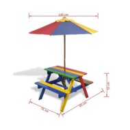 Table et bancs de pique-nique avec parasol pour enfants Bois