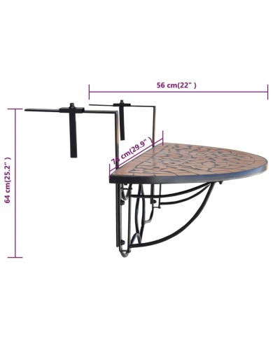 Table suspendue de balcon Terre cuite Mosaïque 