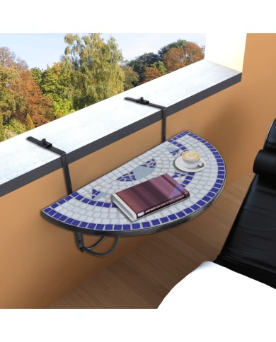 Table suspendue de balcon Bleu et blanc Mosaïque 