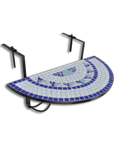 Table suspendue de balcon Bleu et blanc Mosaïque 