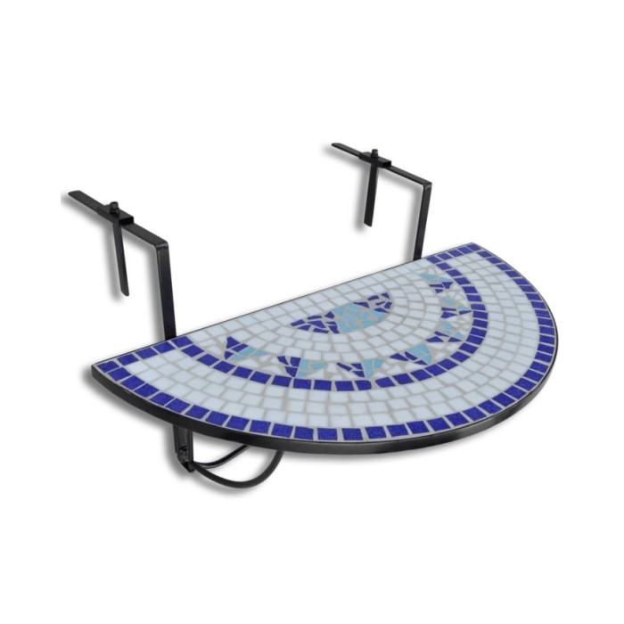 Table suspendue de balcon Bleu et blanc Mosaïque 
