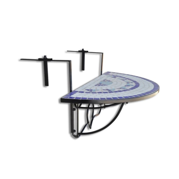 Table suspendue de balcon Bleu et blanc Mosaïque 