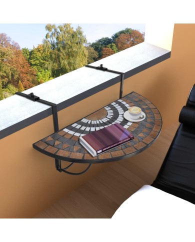 Table suspendue de balcon Terre cuite et blanc Mosaïque 