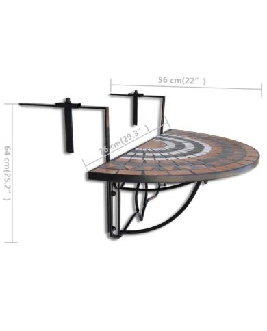Table suspendue de balcon Terre cuite et blanc Mosaïque 