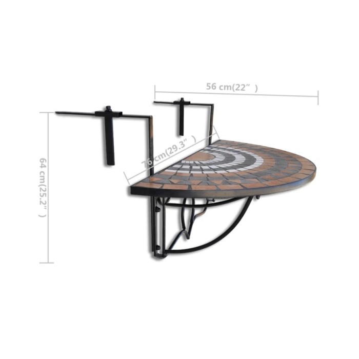Table suspendue de balcon Terre cuite et blanc Mosaïque 
