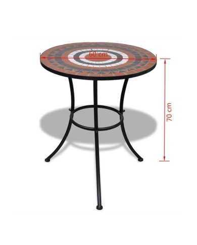 Table de bistro Terre cuite et blanc 60 cm Mosaïque 