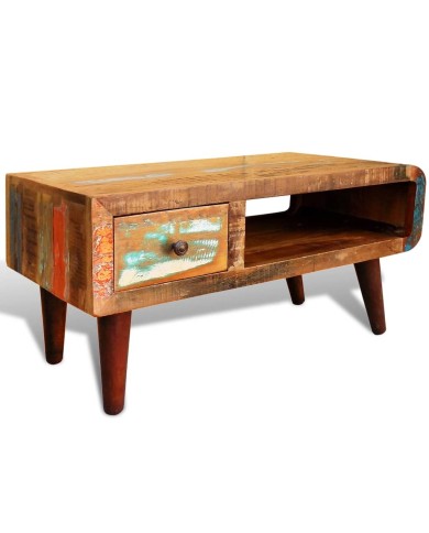 Table basse avec bord incurvé et 1 tiroir Bois de récupération 